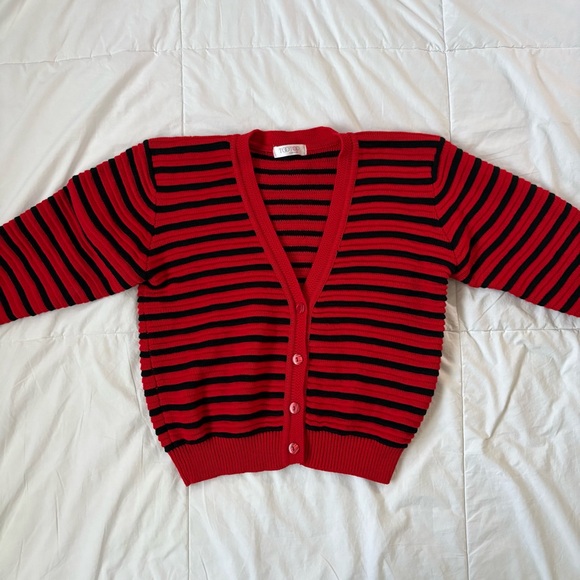 Red and Black Stripe Knit Cardigan - Picture 2 of 4